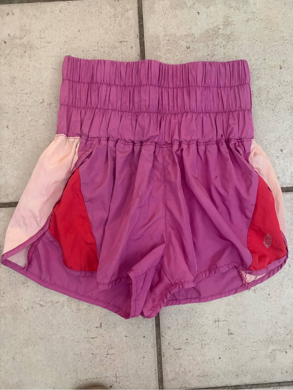 Free People movement Pink Colorblock Athletic Shorts with Red & Blush Panels
